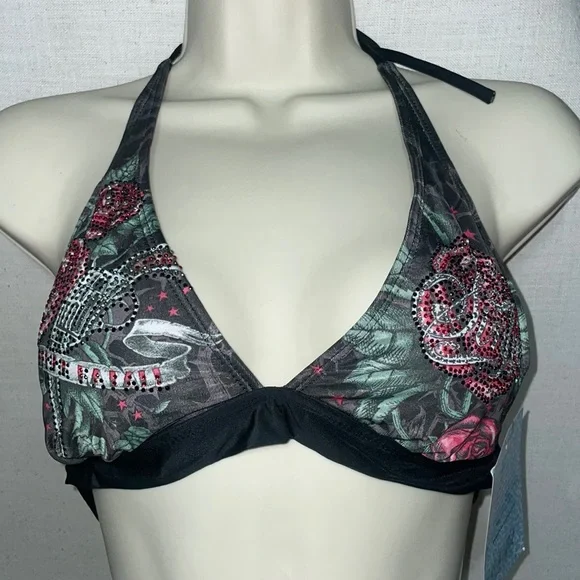 Sinful by affliction Femme Fatale Rose gun rhinestone tie - Picture 3 of 7